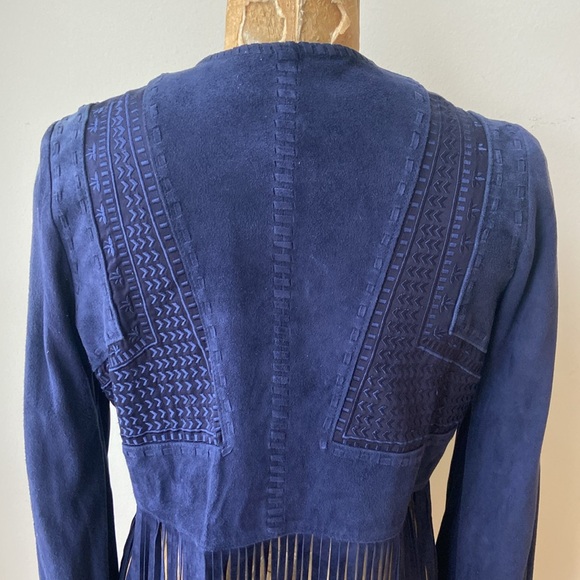 Free People Genuine Sheep Leather Fringed Jacket Embroidered Insets Size: Large - Picture 6 of 9